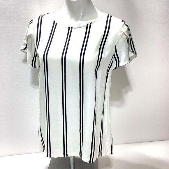 Gap Striped Blouse Rayon Button Back Short Sleeve Black White S NWT - Picture 1 of 12